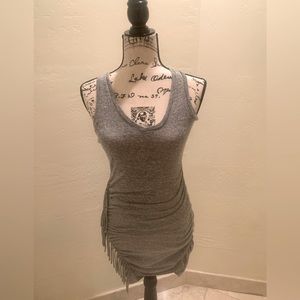 Express women’s Gray V-neck dress with fringe on the right side
